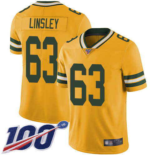 Green Bay Packers Limited Gold Men 63 Linsley Corey Jersey Nike NFL 100th Season Rush Vapor Untouchable